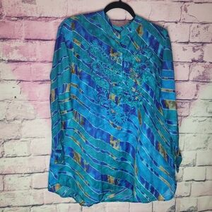 ANU AQUA WATERCOLOR SHEER POPOVER TUNIC BLOUSE OVERSIZED
